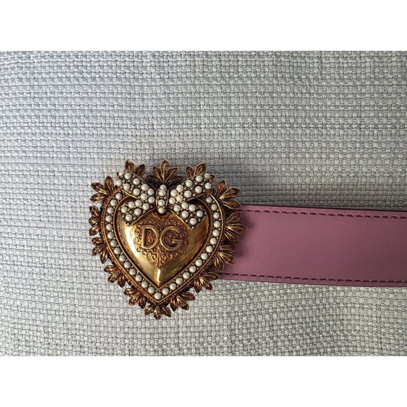 Dolce & Gabbana Devotion Heart Pearl Buckle Leather Belt Pink 75/30 Italy